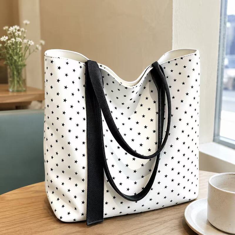 Star-themed sweet handbag, high-appearance stylish cartoon bag for women, versatile canvas bag, open-top shoulder bag for commuting