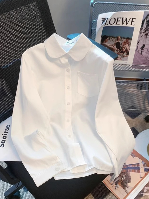 白色jk制服长袖衬衫女 学院风小个子春秋新款内搭外穿衬衣女上衣|undefined