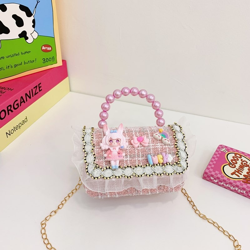 Niñas lindas bolsas de mano de perlas de princesa cadenas extranjeras bolsas de cinturón para niños bolsas de hombro de cambio de dibujos animados para niñas