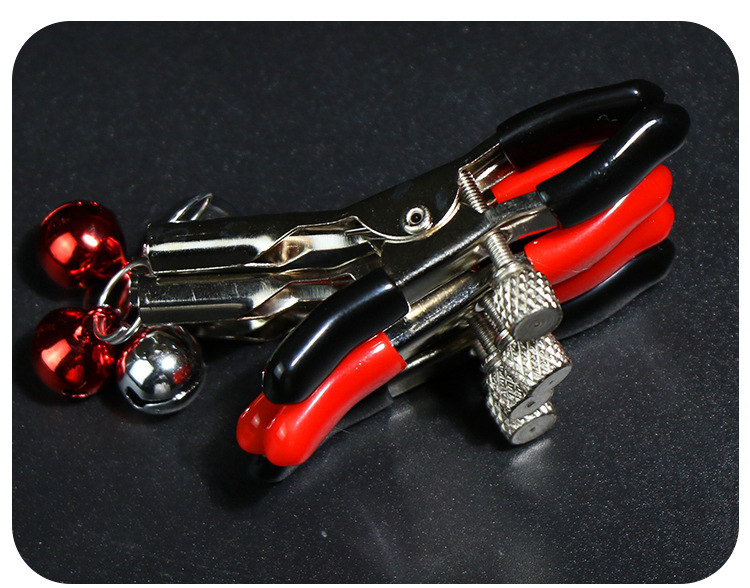Metal Nipple Clamps with Bells, Red, PVC-Coated Tips, Adult Couples Sensory Accessory — detail image 38