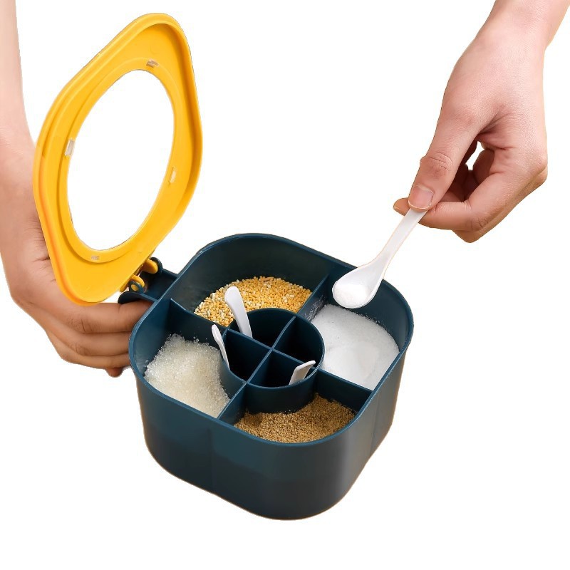 Juego de caja de condimento de cuerpo cuatro en uno de tanque de sal Combinación de azúcar MSG Cocina doméstica Caja de condimento a prueba de humedad de gran capacidad