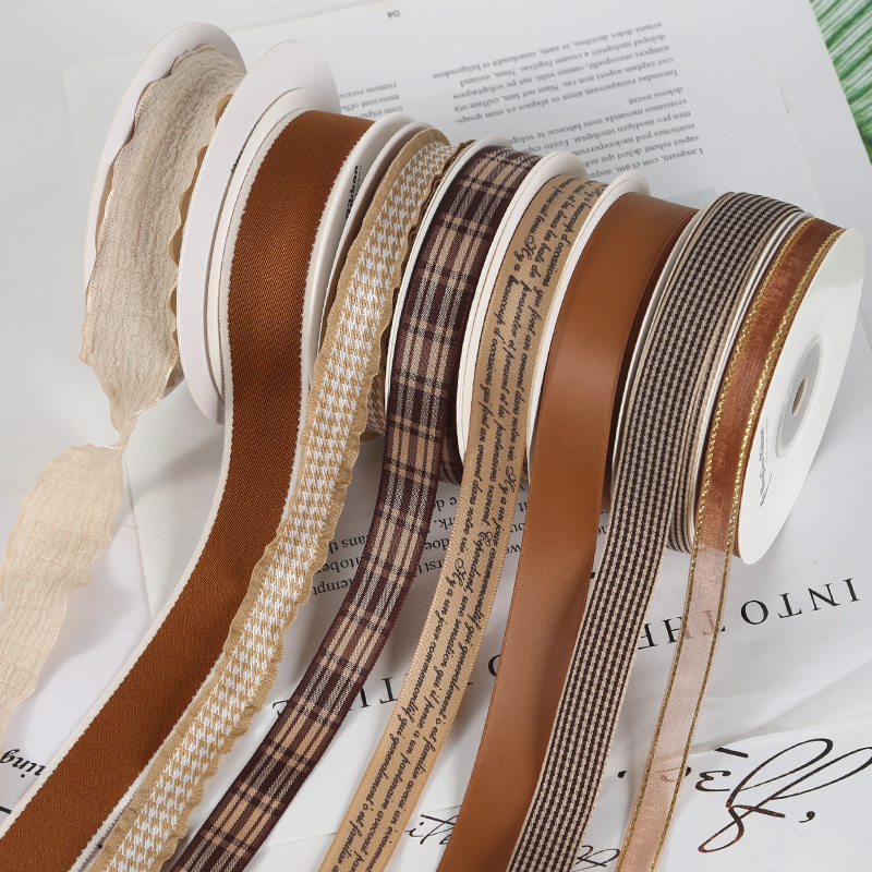 Autumn and Winter Maillard ribbon flower gift bandage bouquet cake diy handmade packaging ribbon ribbon ribbon ribbon