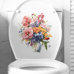 外貿浪漫花朵花瓶兒童臥室馬桶貼家居裝飾牆貼貼紙自粘批發跨境