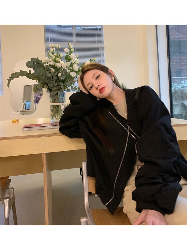 美式复古立领棒球服短款外套女早秋季设计感小个子bf风飞行员夹克|undefined