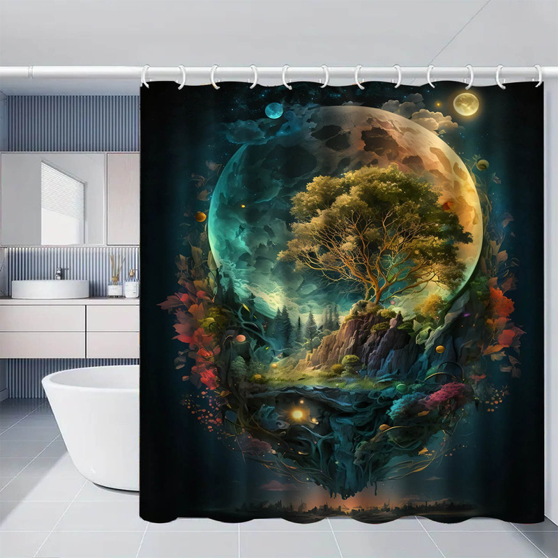 Cross-border shower curtain digital printing waterproof cloth hanging curtain moisture-proof decorative partition curtain hook processing generation manufacturers