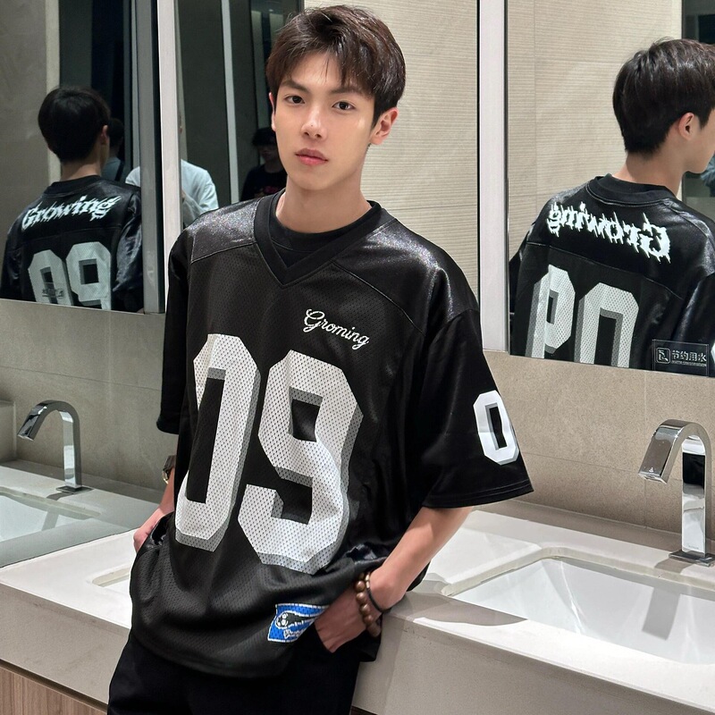 American West Coast No. 9 Football Jersey Street Fashion Brand Retro Jersey Short-Sleeved T-Shirt Men's and Women's Summer Loose Top