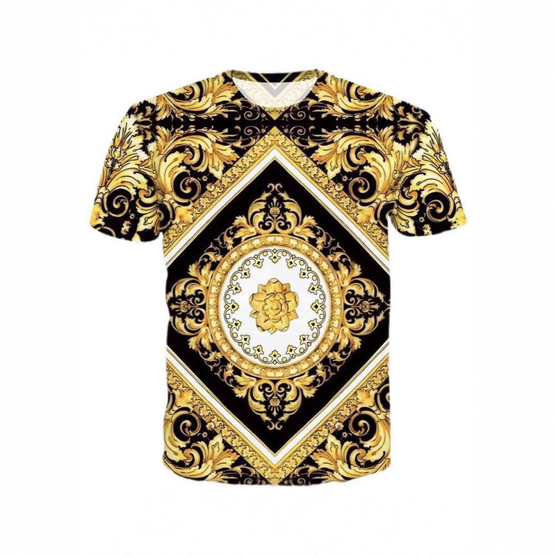 Summer Men's New Fashion Printed Trendy Casual Personality Round Neck T-Shirt Versatile Short-Sleeve Clothing Same Style