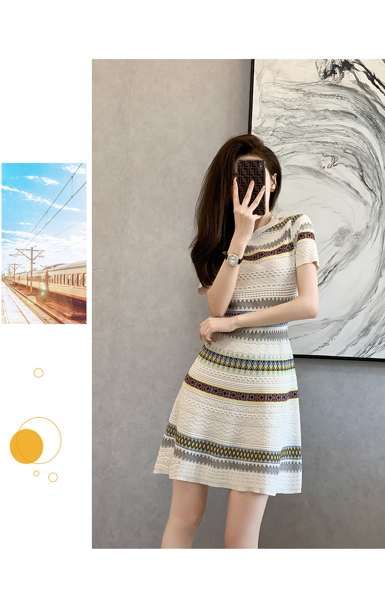 Váy dệt kim ngắn tay phong cách nữ thần sang trọng — màu xanh chi tiết 13