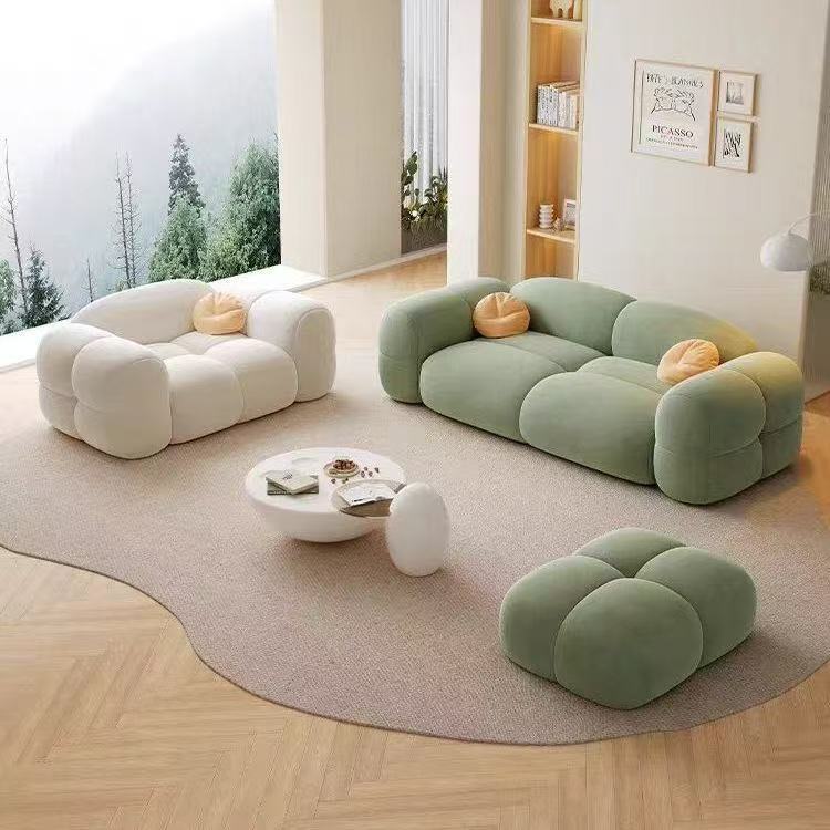 Cream Style Fabric Sofa Baby Velvet Straight Row Double or Three Person Small Apartment Rental Apartment Living Room Jelly Sofa