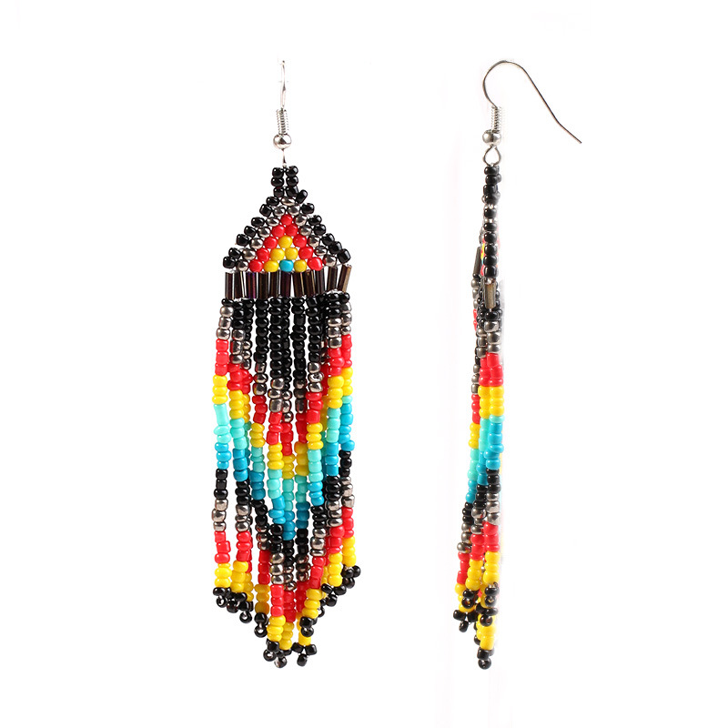 fashion multi-layer rice bead long tassel earrings