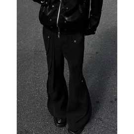 黑色解构分割马吉拉西裤男款美式高街vibe裤子直筒修身微喇弯刀裤