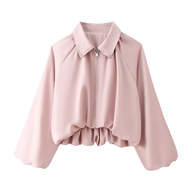 New European and American cross-border women's clothing with zippers, puff sleeves, and self-designed fashionable aviator jacket New European and American cross-border women's clothing with zippers, puff sleeves, and self-designed fashionable aviator jacket