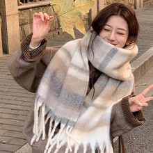 围巾女冬季高级感彩色围巾毛毛流苏大披肩保暖百搭氛围感条纹围脖