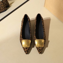 9121-K206 Korean leopard print metal buckle decoration pointed shallow mouth single shoe for women's professional comfort, inner height increasing women's shoes