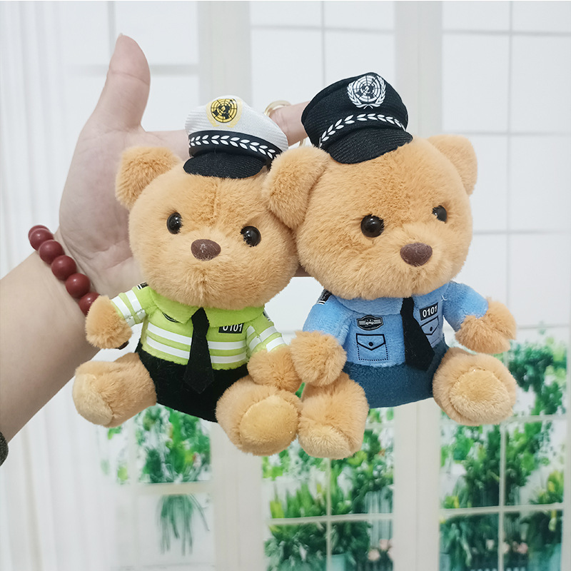 Traffic Police Bear Doll Keychain Pendant Toy Fire Police Bear Bag Charm Trendy Cute