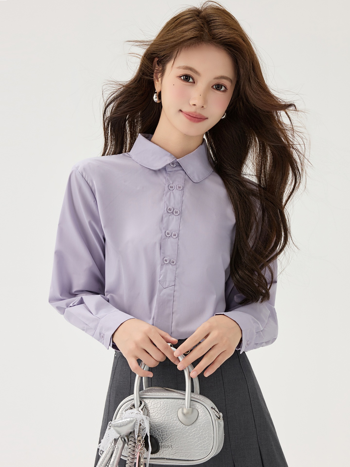 已出货2025秋装新款法式小香风叠穿衬衫女小众洋气双排扣衬衣女