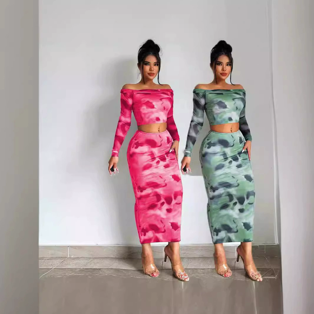 573 элегантная женская одежда мода с длинным рукавом и воротником с открытыми плечами футболка тонкие бедра с открытыми вилками юбка костюм женский