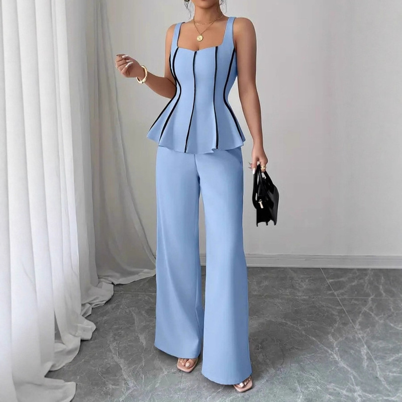 2025 European and American Cross-Border Export Pure Color Elegant Two-Piece Sexy Tube Top Camisole and Wide-Leg Pants Suit