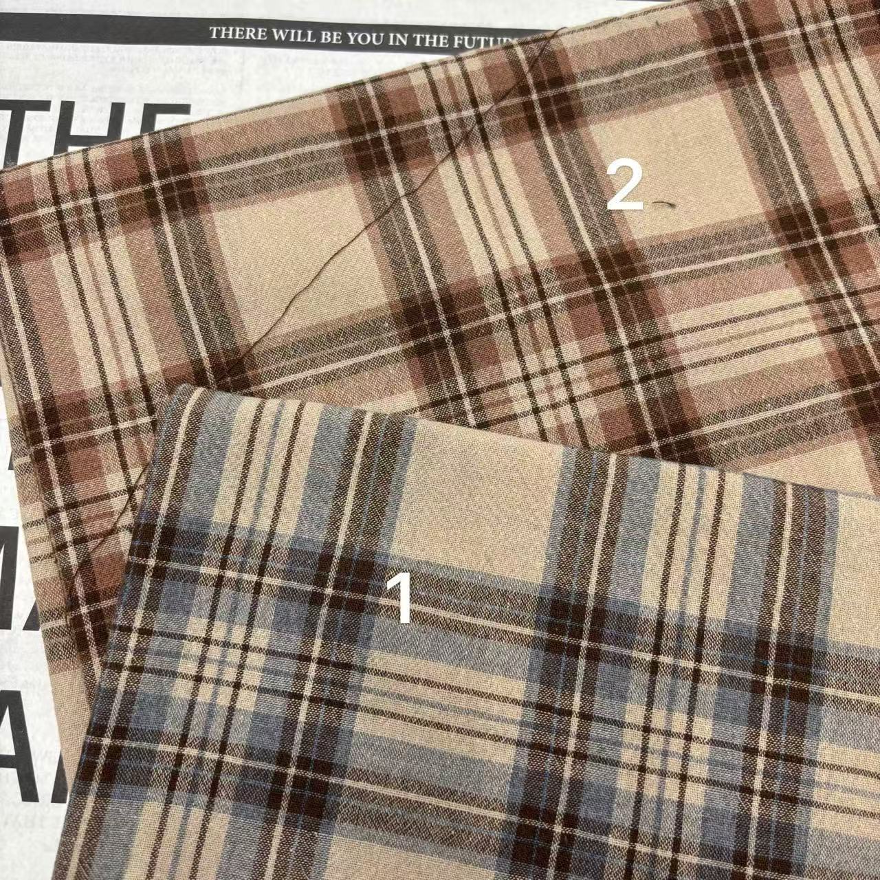 全棉水洗复古格子棉布衬衫睡衣娃娃衣新款布料格子衬衫童装服装布