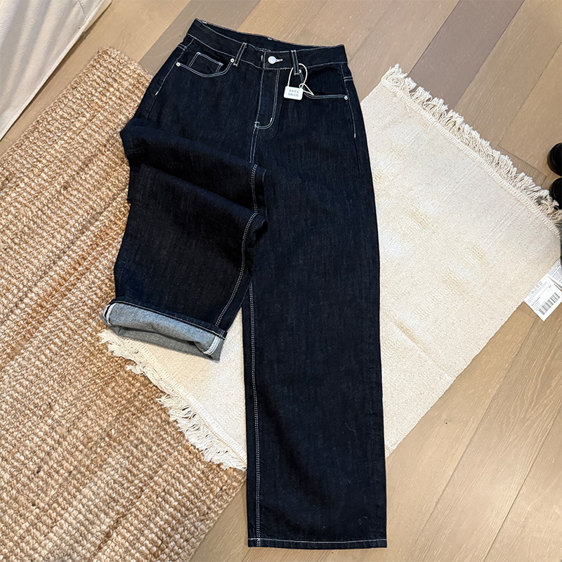 Mingxian 2026 Autumn New Heavy-Duty Raw Denim Dark Blue Vintage Straight-Leg Hip-Lifting Paris Buckle Casual Wide-Leg Pants