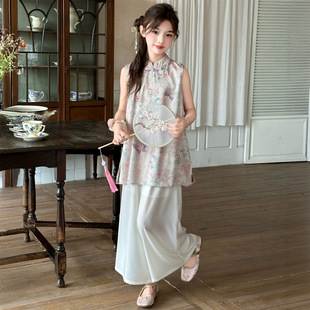 Girls' Summer Chinese Style Outfit 2025 New Children's Fashion Cheongsam for Older Girls Summer New Chinese Style Two-Piece Set