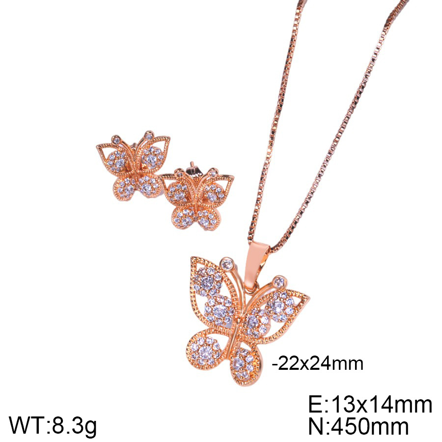 2024 moda mariposa diseño pendientes de zircón collar conjunto de joyería para mujeres hermosas pendientes colgante dos piezas conjunto