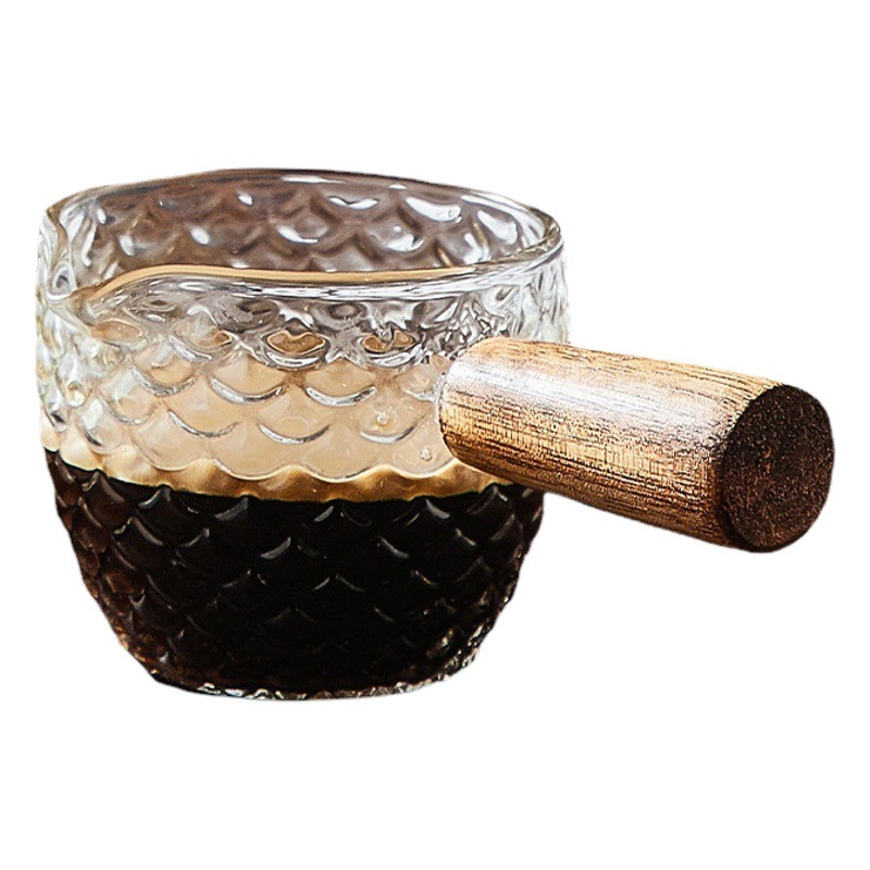 Bincoo Glass Small Milk Cup Wooden Handle Italian Extract Concentrated Milk Tank Coffee Cup Pointed Mouth Mini Ankle Cup