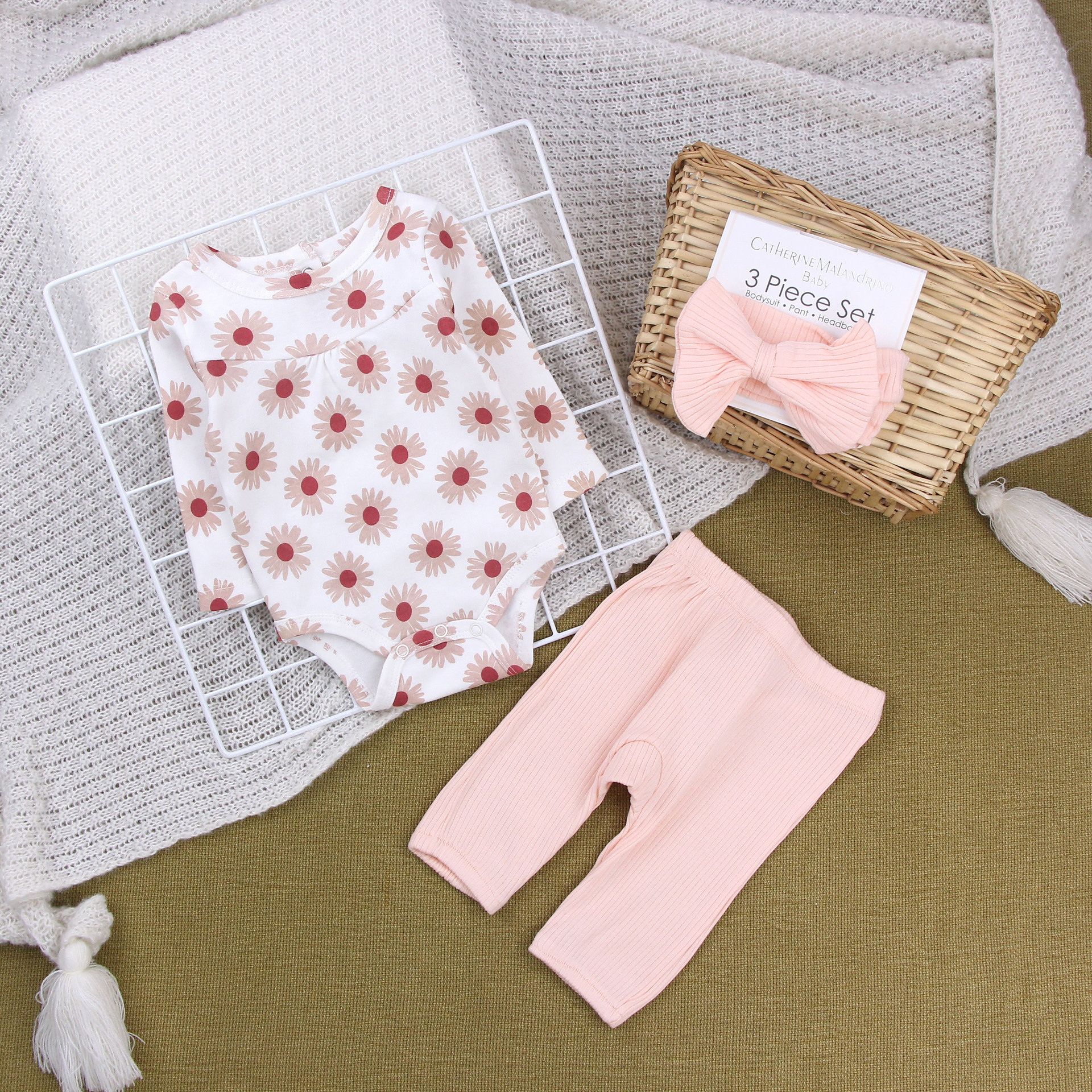 Bebés recién nacidos de algodón, ropa de bebé, ropa de bebé, ropa de impresión, ropa de pantalones, banda de pelo, ropa de bebé