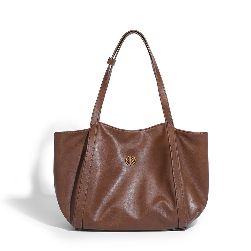 Li Sisi's Same Style Bag, Evening Breeze Bag, Retro Pure Color Niche Handbag, Vegetable Tanned Leather Large Capacity Tote Bag for Women