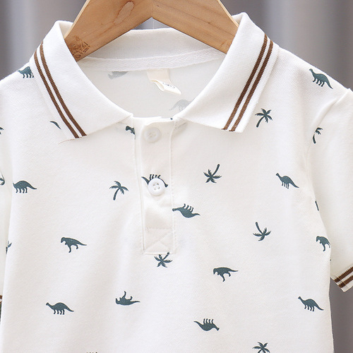  new summer Korean style children's polo solid color full printed lapel men's and large children's printed short-sleeved tops T-shirt