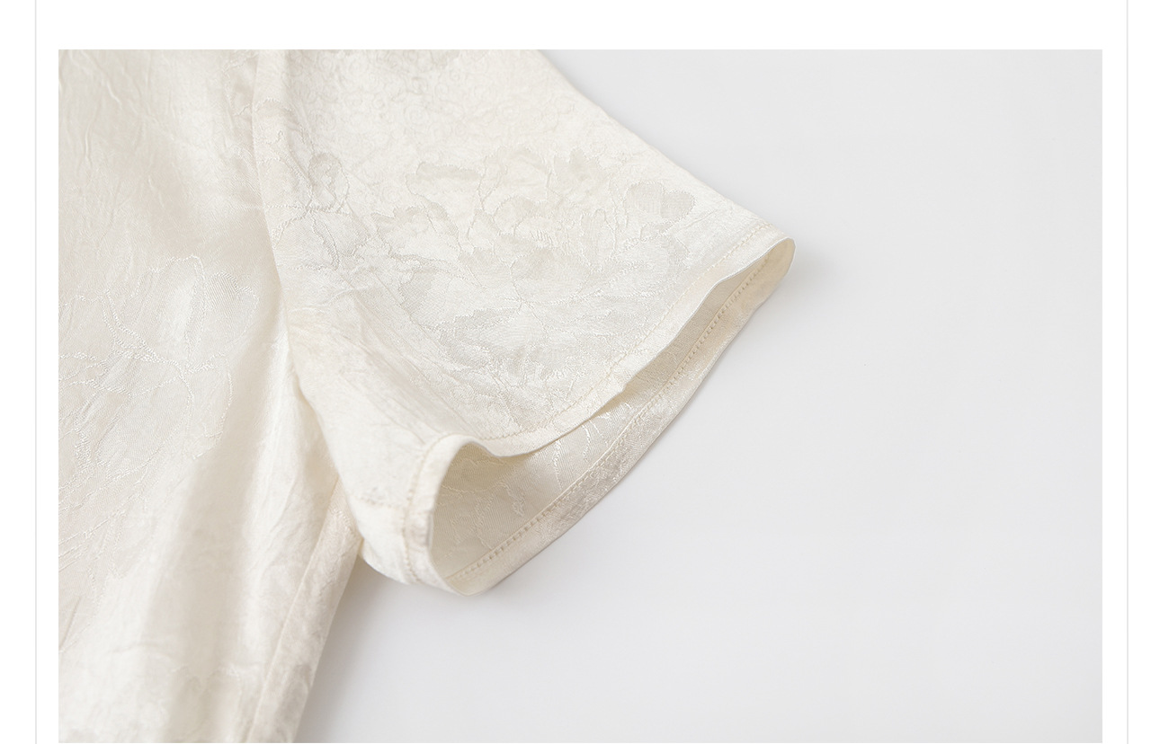 Áo kiểu Trung Quốc mới tay ngắn thêu hoa văn jacquard vải acetate thon gọn — Màu đen, Màu vàng, Màu hồng, Màu mơ chi tiết 40