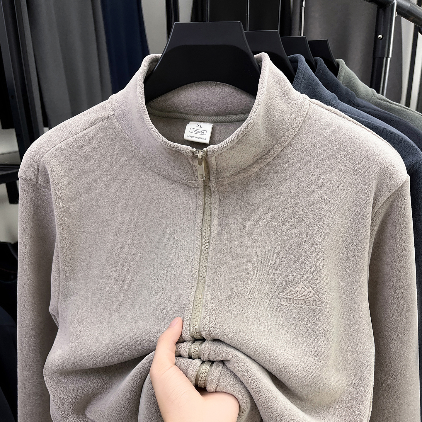 Aoli Samt-Sweatshirt-Cardigan, Herbst, Freizeit, dick gefüttert, warm, doppelseitig, Polar-Fleece, einfarbig, Herrenbekleidung_voghion.com
