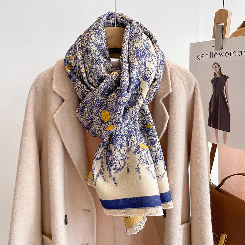 450g Weight Scarf Classification Daily Occasion Rayon Material Color Block, Sheep, Daisy Pattern Winter Season Women's Gender Retro, Sweet Style Women's Retro Sweet Color Block Sheep Daisy Rayon Scarf 9