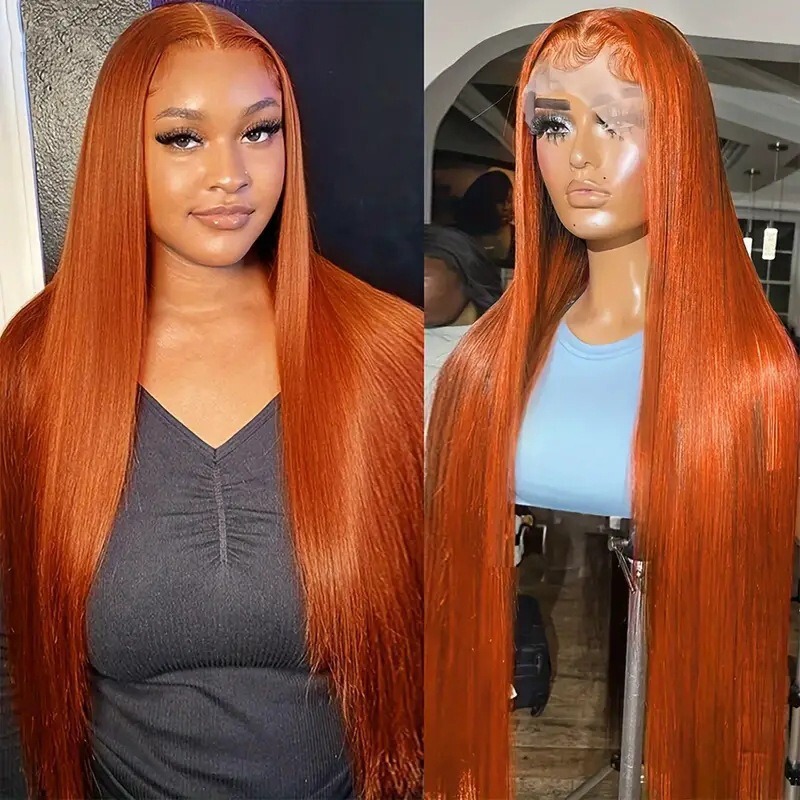 European and American Fashion Orange Long Straight Hair Amazon African Best-Selling Front Lace Straight Hair Wig Full Headgear Wholesale European and American Fashion Orange Long Straight Hair Amazon African Best-Selling Front Lace Straight Hair Wig Full Headgear Wholesale