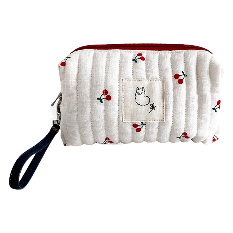 Bolsa de cosméticos acolchada bolsa de almacenamiento de cosméticos bolsa de dumpling bolsa de almacenamiento chica corazón cereza bolsa de cosméticos