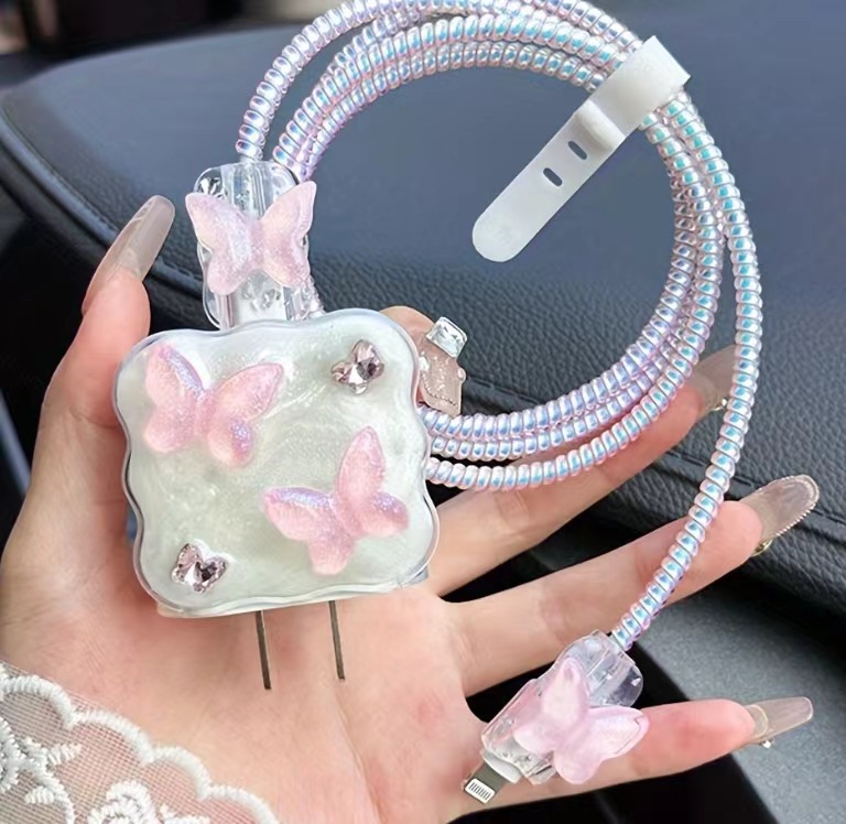 Heart Shape, Butterfly, Bow Knot Pattern Cute Heart Shape Butterfly Bow Knot Plastic Usb Cable Protection Sleeve