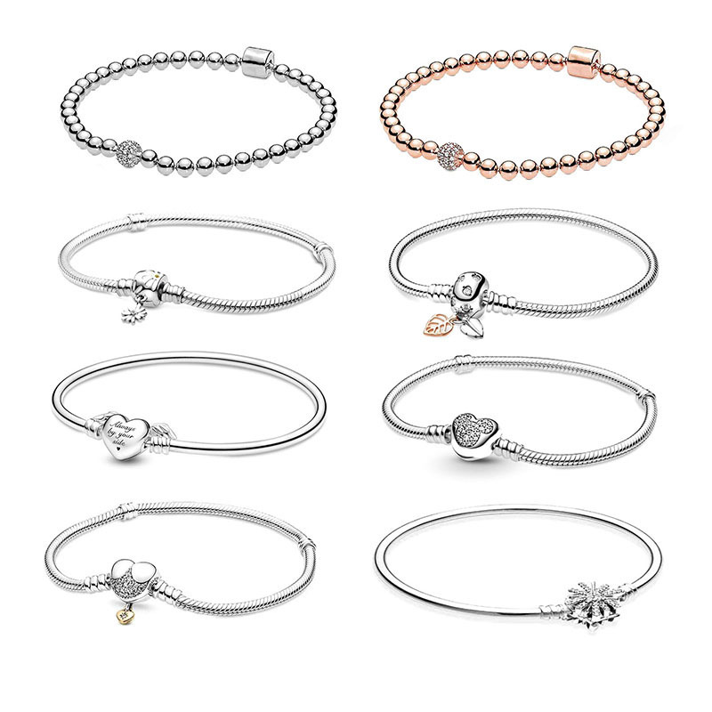 Panjiadora White Copper Plated S925 Silver Love T-shaped Buckle Snake Bone Chain Temperament All-match Light Luxury Bracelet Snake Bone Chain