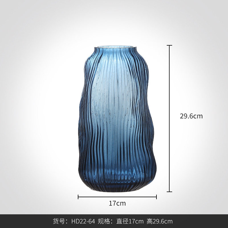 Best West Nordic Smoke Blue Irregular Transparent Hydroponic Glass Vase Home Living Room Decorative Flower Vessel