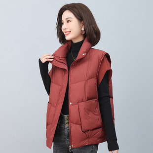 Casual plus size Fashion 90 White Duck Down Vest 2024 Winter New Women's 1-point Sleeve Thickened Down Vest