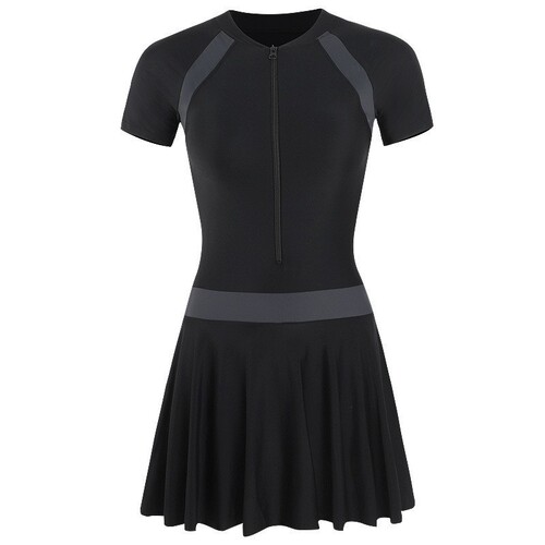 Korean Color Block Swimwear Instagram Style Fashion Short Sleeve Swim Suit  Summer New Student Conservative One-Piece Swimsuit for Women