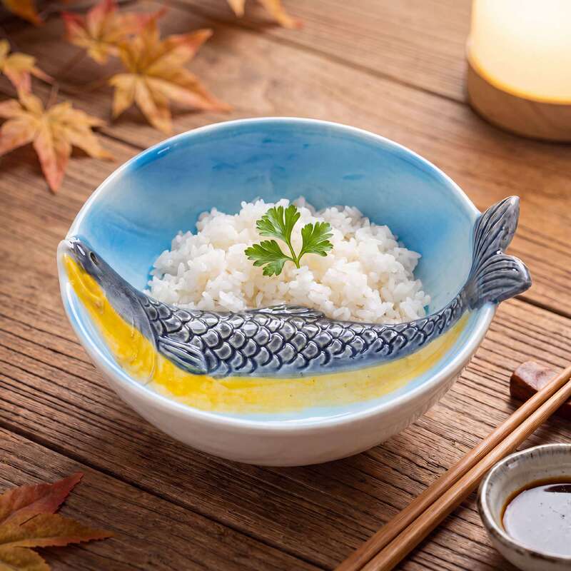 Swordfish Ceramic Bowl, Soup Noodle Bowl, Particularly Beautiful Bowl and Plate Set, Personal Bowlware, Cute Children's Rice Bowl, Tableware