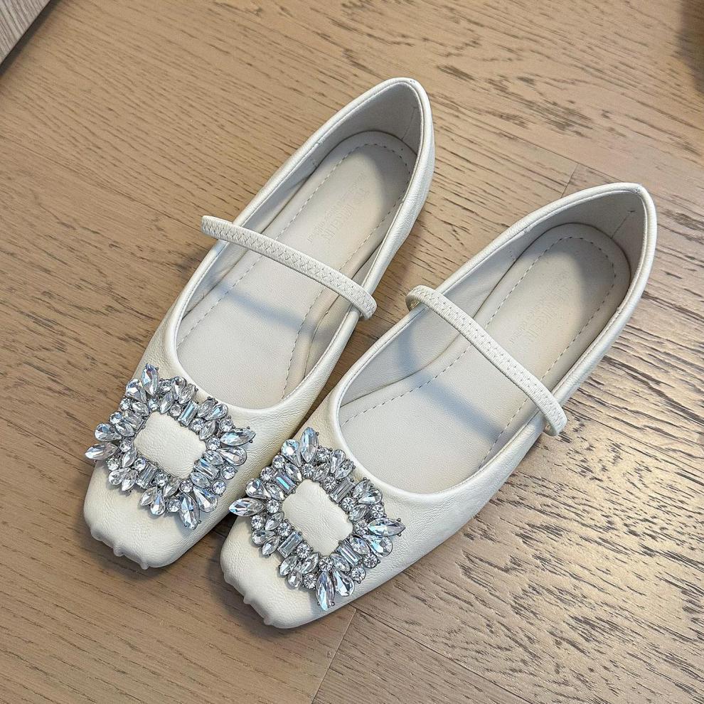 2024 primavera y otoño nueva moda versátil Ballet cabeza cuadrada agua diamante cuero suave zapatos planos de mujer individuales_voghion.com