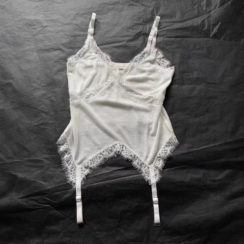 (in Stock) Dion's Same Style Spliced Price (Buster Version Lace Edge Splicing Cotton Mini Dress Vest