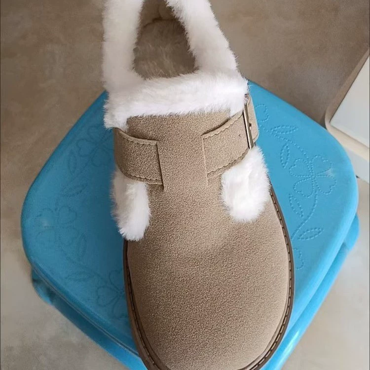 Винтажные меховые ботинки Buckenn Женские бархатные ботинки из бобов 2024 Осень и Зима Новые ленивые толстые подошвы один педаль теплая хлопчатобумажная обувь