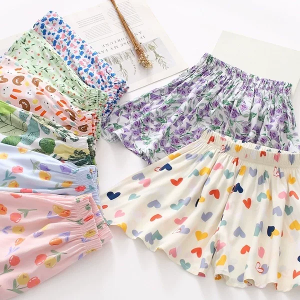 2026 New Style Cool Floral Girls' Shorts Skirt, Stylish Summer Children's Clothing, Children's Home Wear, Artificial Cotton Breathable Shorts