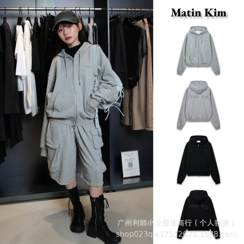 [In Stock] Korean matin kim hooded letter sweatshirt, new style, unisex, zip-up jacket for autumn