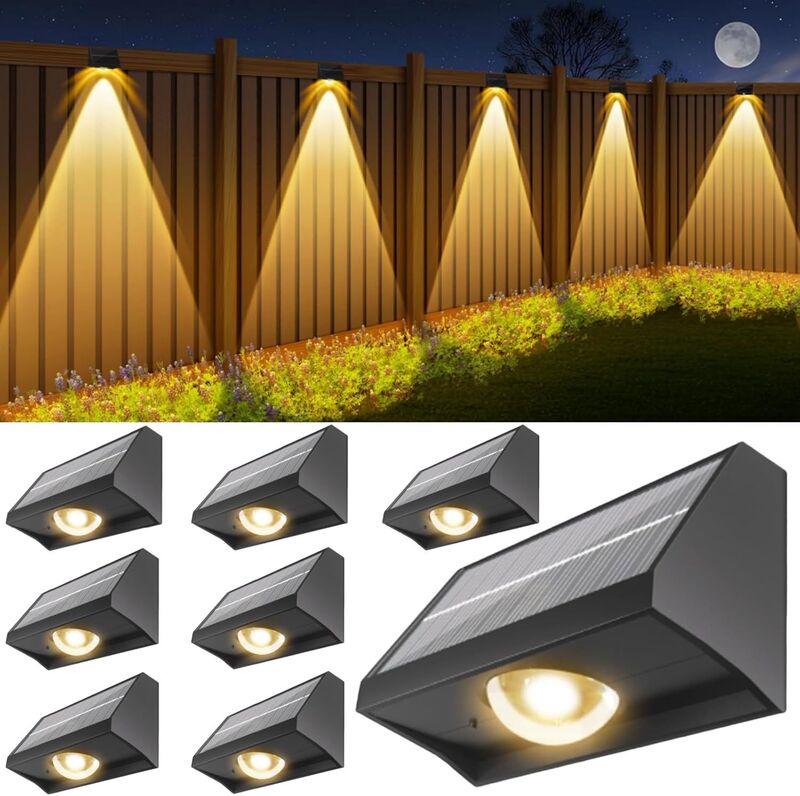 Solar Garden Lights, Fence Lights, Solar Fence Outdoor Wall-Mounted Ambient Lights, Automatically Turn on after Dark