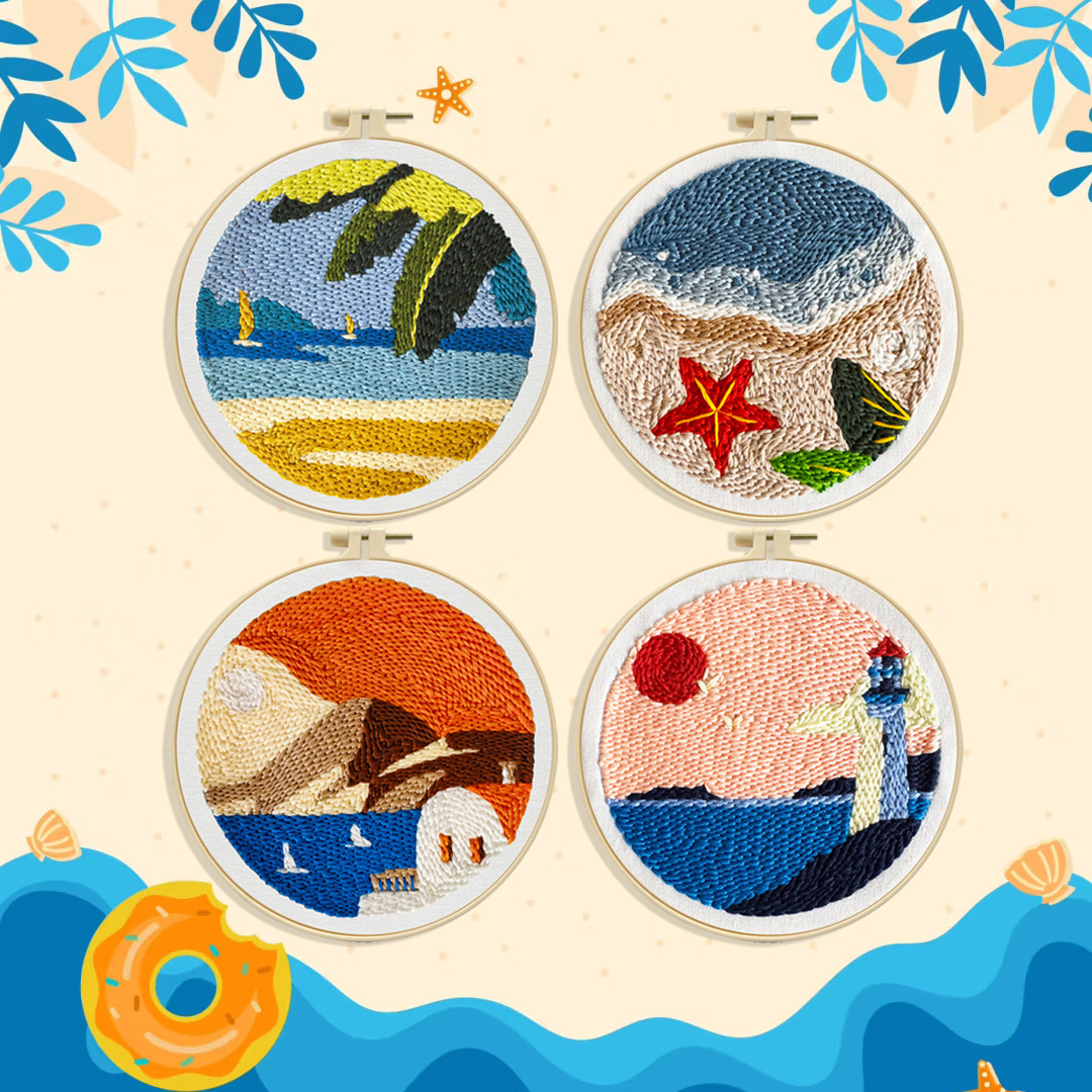 Paquete de material de lana fina bordado de verano para niños junto al mar DIY kit simple principiante bordado image 1