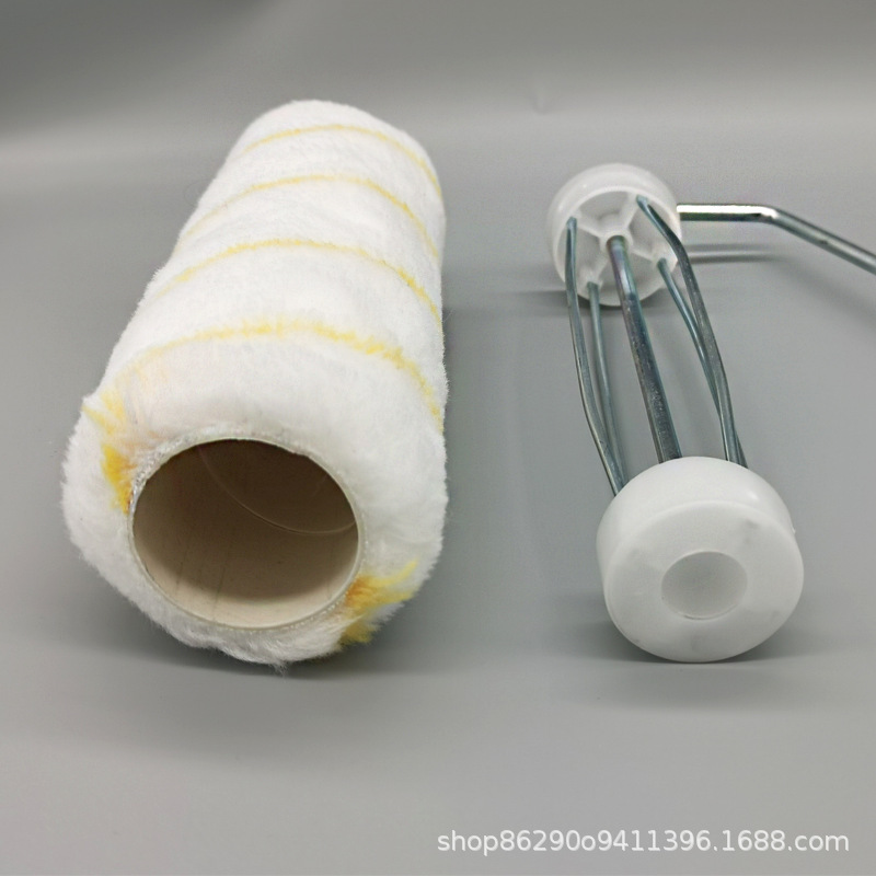 Rodillo de pintura de 9 y 7 pulgadas para comercio exterior, con soporte de jaula de pájaro de cuatro nervaduras, en poliéster, para recubrimientos de pintura, en amarillo y negro