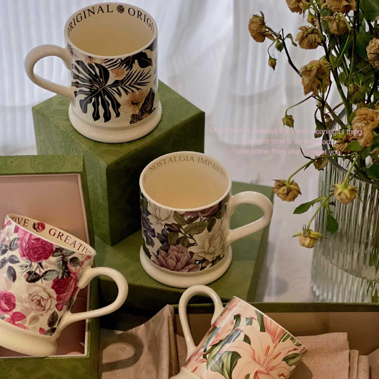 Shang 'en original vintage taza de cerámica taza de agua taza de desayuno de oficina taza de café de nicho taza de flores caseras